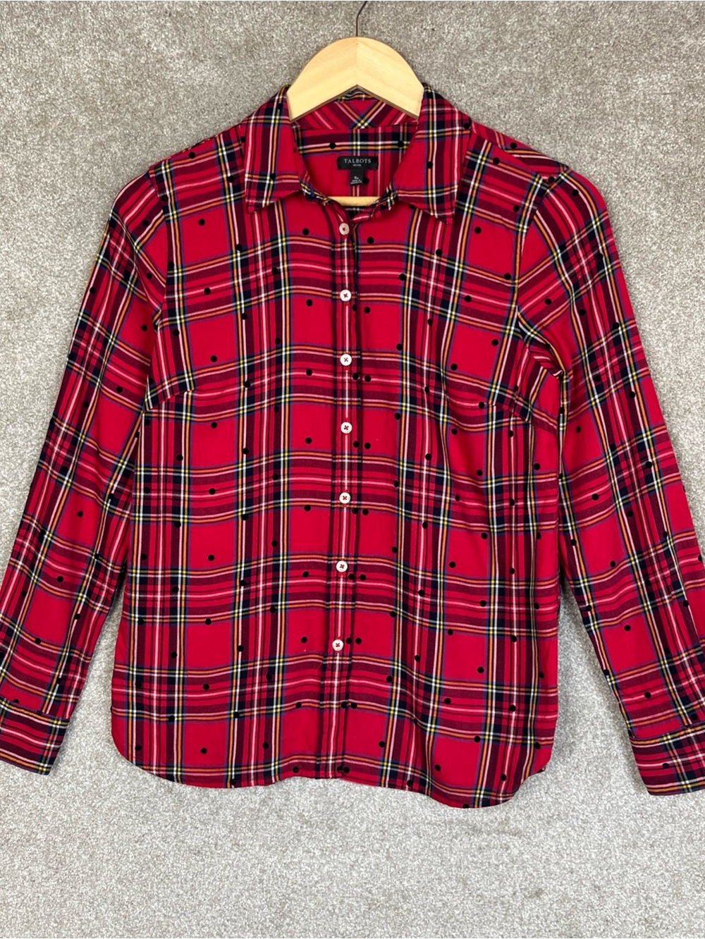 Talbots Shirt Womens Small Petite Red Plaid Long Sleeve Button Front- 5180